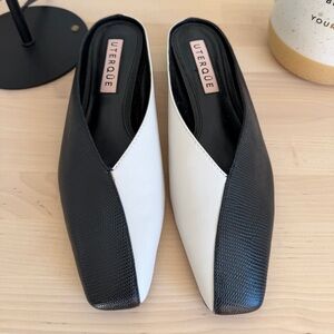 Very rare Black and White Uterqüe leather mules Size 39